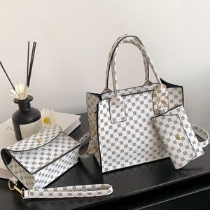 WOMENS 3PC GEOMETRIC PATTERN MINI BAG SET